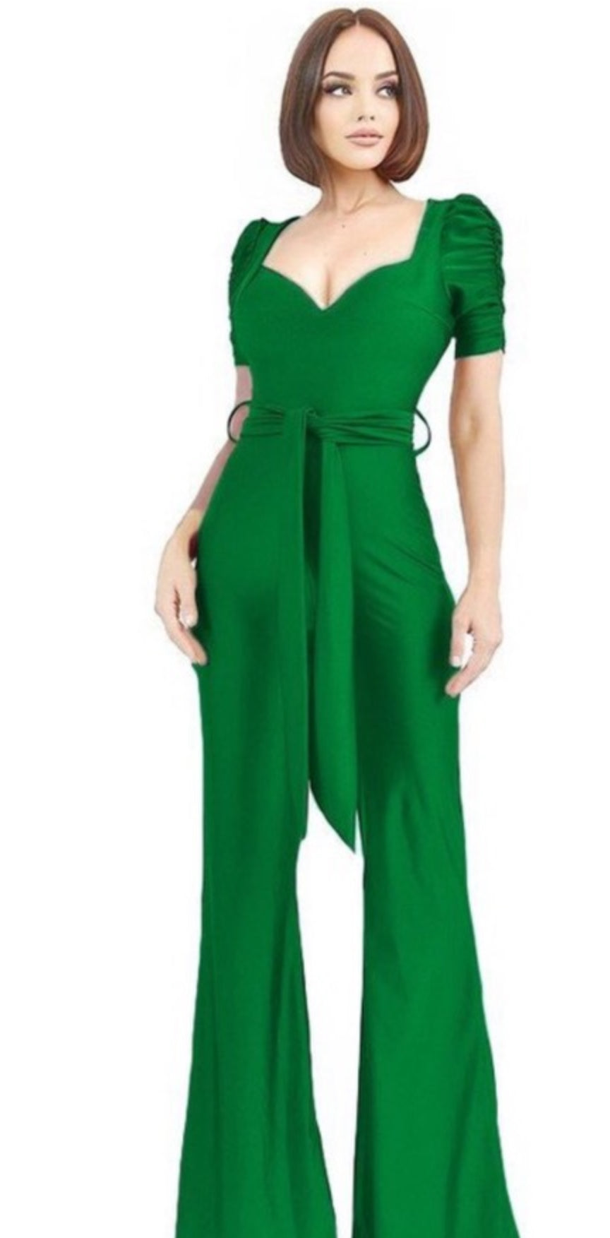 BIBI RUCHED SHORT SLEEVE JUMPSUIT (GREEN)