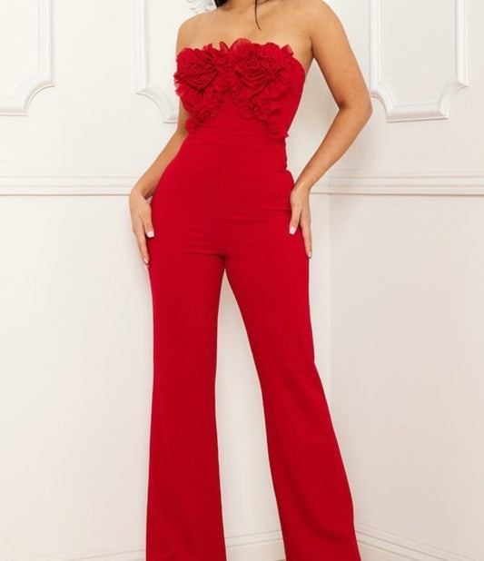 APPLIQUE FLOWER ON BUST JUMPSUIT (RED)