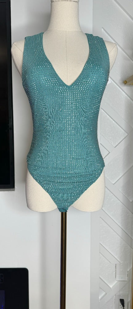 PERLA SLEEVELESS PLEATED NECK BODYSUIT (JADE)