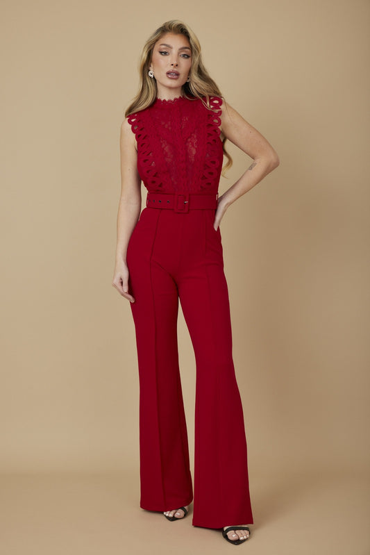 LADY CROCHET DETAILED JUMPSUIT (RED)